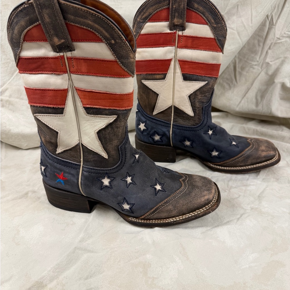 Redneck Riviera Stars & Stripes festival Western Cowboy Boots Square Toe W 7.5